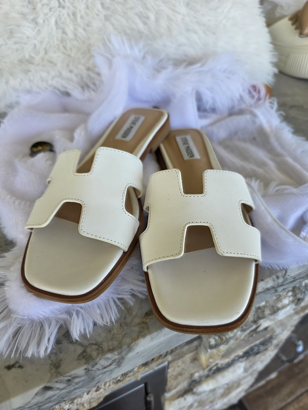 Steve Madden White Leather Slide Sandals - Women - Picture 4 of 5